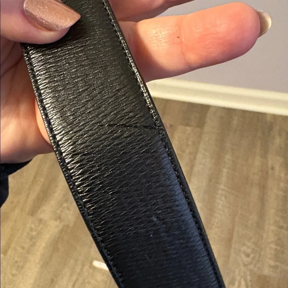 Tumi Black Leather Belt with Silver Metal Buckle